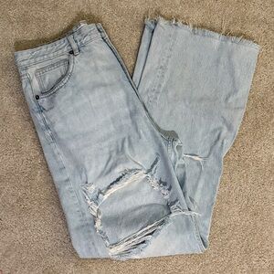 ZARA Light Blue Distressed Wide Leg Women Jeans